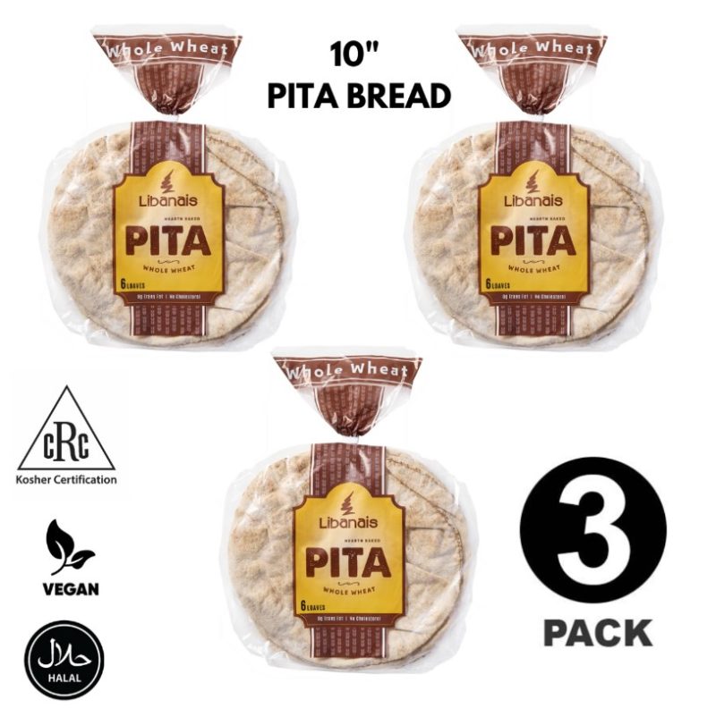 Libanais 10" Whole Wheat Traditional Lebanese Pita Bread 3 Pack | www.AlbazaarMarket.com