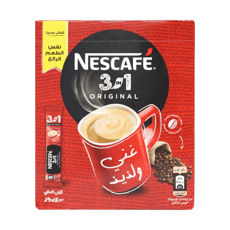 NESCAFÉ 3-in-1 Original Instant Coffee Pack – 24 Sachets, Smooth and Creamy Coffee Blend